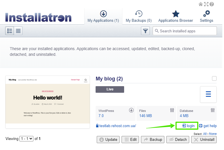 Вхід до WordPress через Installatron